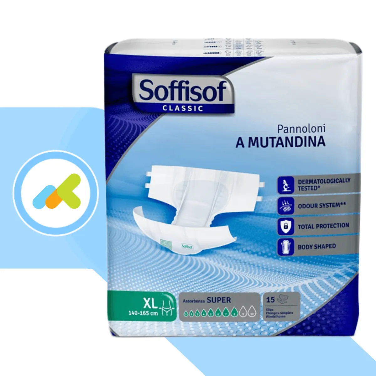 Soffisof - Soffisof Classic Super Xl: Pannoloni A Mutandina 8 Gocce Per Incontinenza Grave 15 Pezzi Xl Box Super