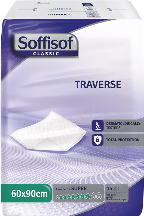 Soffisof Classic Traversa per Incontinenza Assorbenza Super 8 Gocce Misura 60 x 90 cm, 15 Pezzi