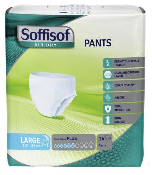 Pannolone per incontinenza soffisof air dry pants plus large 14 pezzi