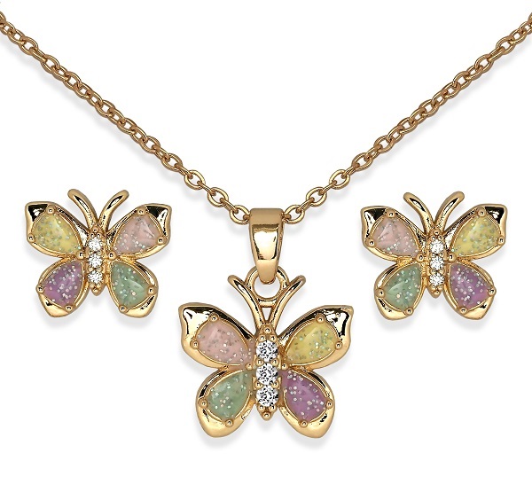 Biojoux Butterfly Parure Con Collana E Orecchini Acciaio Medicale Gold Plated