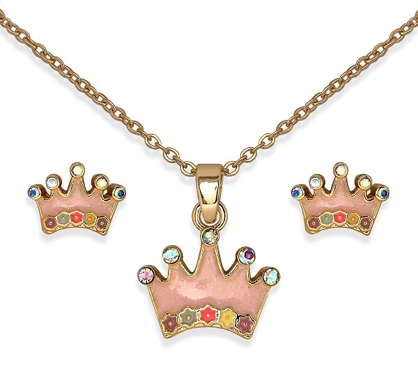Biojoux Crown Parure Con Collana E Orecchini Acciaio Medicale Gold Plated