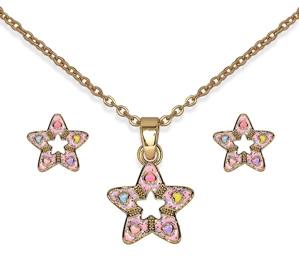 Biojoux Happy Star Parure Con Collana E Orecchini Acciaio Medicale Gold Plated