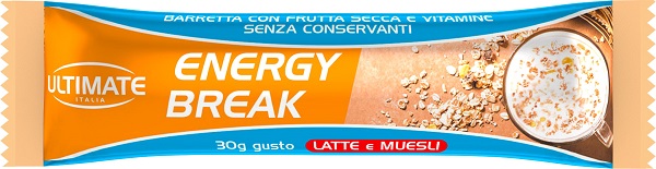 Ultimate Italia Energy Break Barretta Proteica Gusto Latte e Muesli 30 g Snack