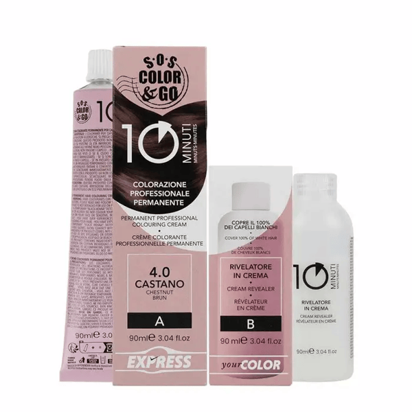 SOS Color & Go Set Colorazione Permanente in 10 Minuti Colore 4.0 Castano