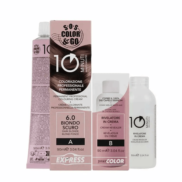 SOS Color & Go Set Colorazione Permanente Capelli in 10 Minuti 6.0 Biondo Scuro