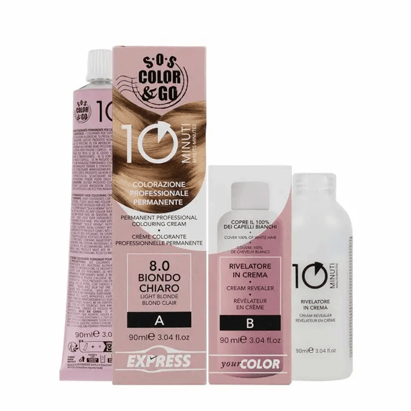 SOS Color & Go Set Colorazione Permanente Capelli in 10 Minuti 8.0 Biondo Chiaro