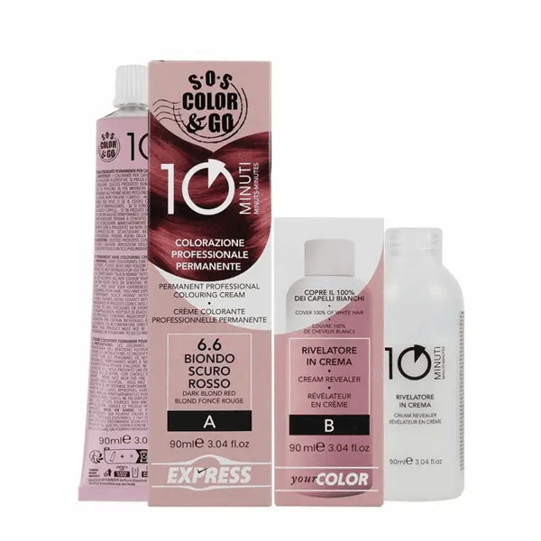 SOS Color & Go Set Colorazione Permanente Capelli in 10 Minuti 6.6 Biondo Scuro Rosso