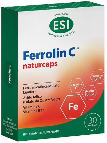 Esi Ferrolin C 30 Capsule Integratore Ferro Vitamina C e Acido Folico B12