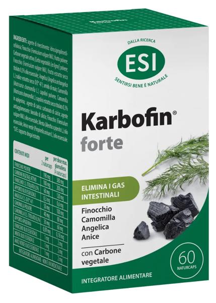 Esi Karbofin Forte 60 Naturcaps Integratore per Favorire l'Eliminazione dei Gas e la Motilità Gastrointestinale