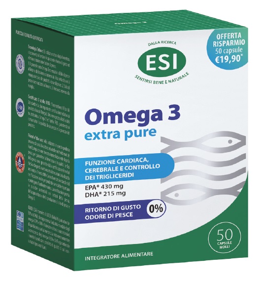 ESI Omega 3 - Extra Pure Integratore Naturale Omega 3 e Vitamina E, 35 + 15 perle