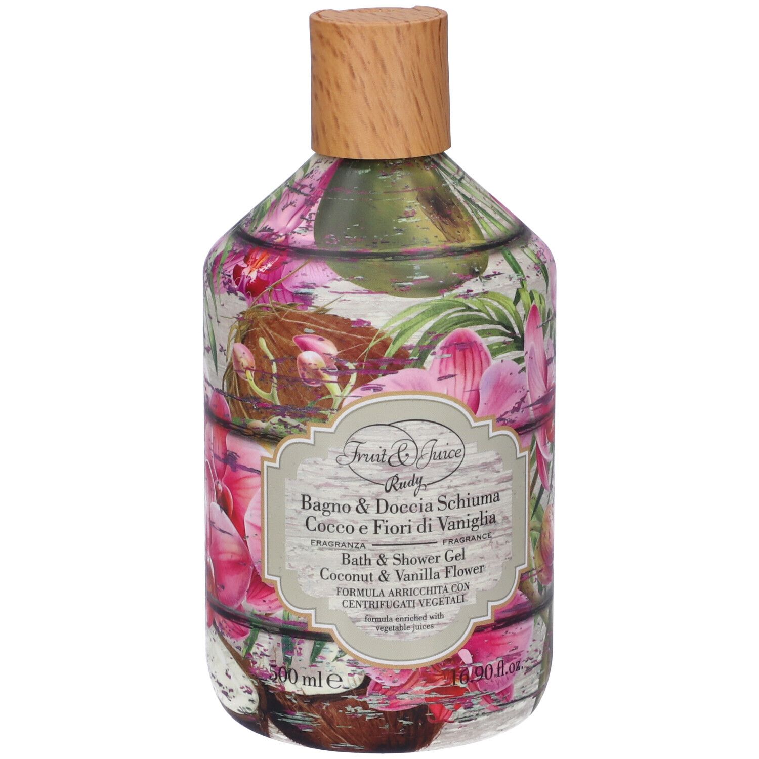 Rudy Profumi Fruit&Juice Bagno & Doccia Schiuma Cocco e Fiori di Vaniglia 500 ml da bagno