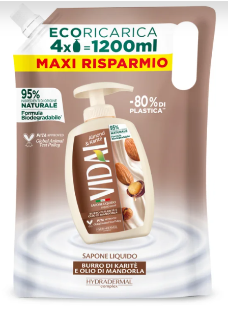 VIDAL SAPONE LIQUIDO ECORICARICA 1200 ML ALMOND & KARITE'