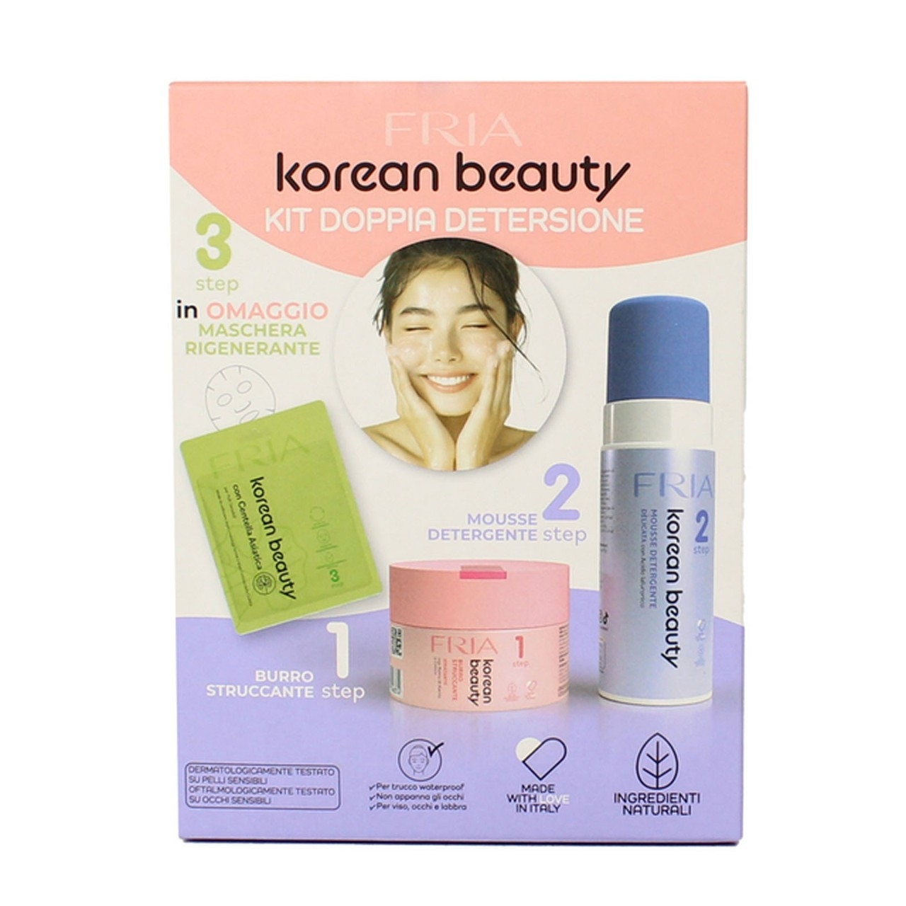 Fria Korean Beauty Cofanetto Doppia Detersione Con Burro Struccante + Mousse Detergente + Maschera In Tessuto Drenante