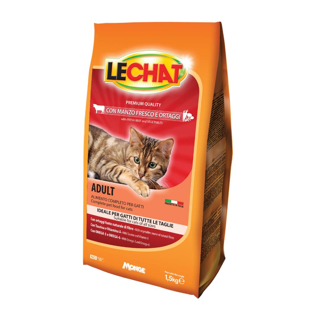 Lechat Adult Croccantini con Manzo e Ortaggi per Gatti Adulti, 1,5 kg