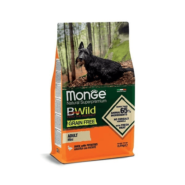 Monge B Wild Grain Free Anatra E Patate Cibo Secco Per Cani Adulti Taglia Piccola Sacco 2,5 Kg