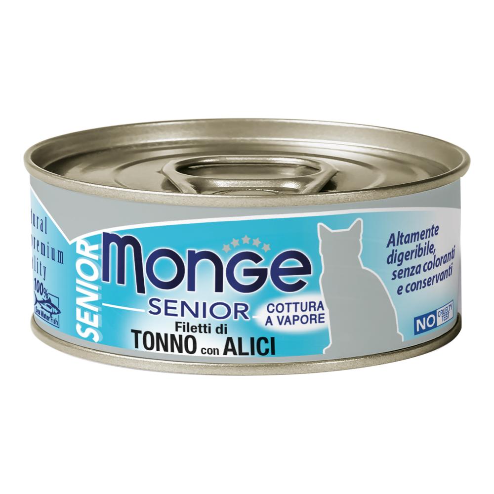 Monge Gatto Jelly Lattina Senior Filetti Di Tonno &amp; Acciughine 80 Gr