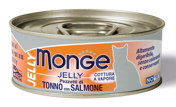 Monge Gatto Jelly Lattina Adulto Pezzetti Di Tonno Bonito &amp; Salmone 80 Gr