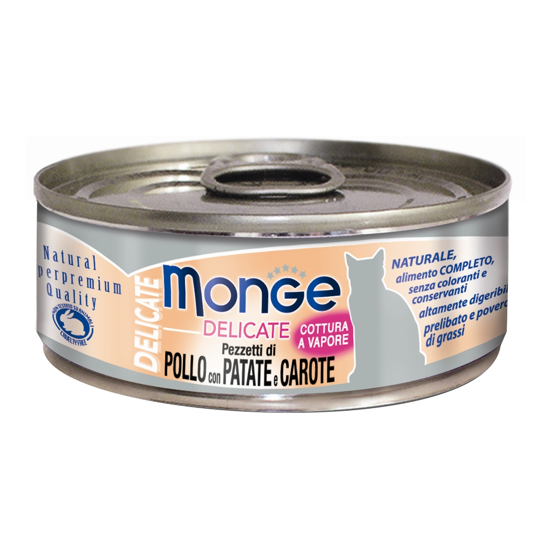Monge Gatto Delicate Lattina Adulto Pezzetti Di Pollo, Patate &amp; Carote 80 Gr