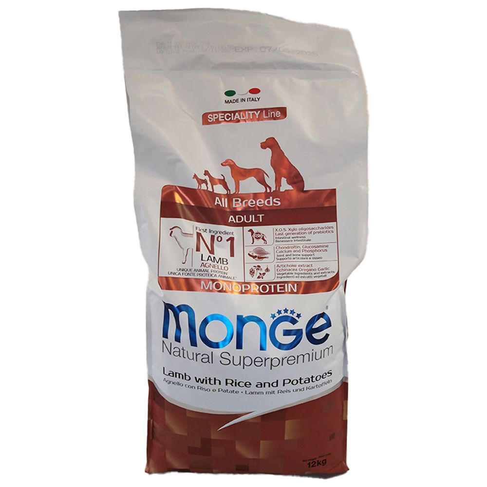 Monge All Breeds Agnello Con Riso E Patate Adult Monoprotein 12000 g Mangime