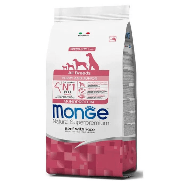 Monge All Breeds Puppy & Junior Monoprotein Manzo E Riso Cibo Secco Per Cani Cuccioli 12 Kg — confronto prezzi