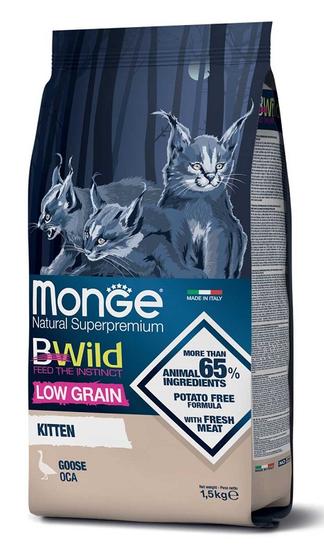 Monge B Wild Low Grain Con Oca Cibo Secco Per Gattini Sacco 1,5 Kg