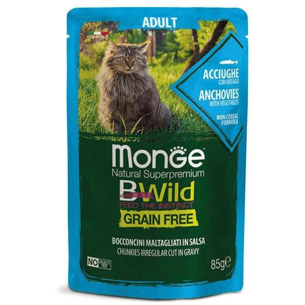 Monge B Wild Grain Free Acciughe Con Ortaggi Cibo Umido Per Gatti Adulti 85G