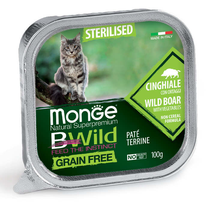 Monge Natural Superpremium Bwild Cinghiale Ortaggi Gatto Sterilizzato 100 g Mangime