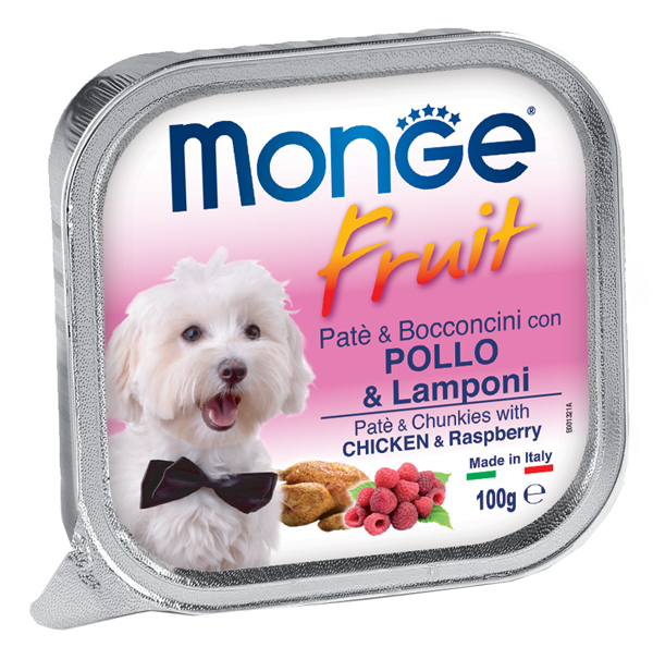 Monge Cane Fruit Vaschetta Adulto Pollo &amp; Lamponi 100 Gr
