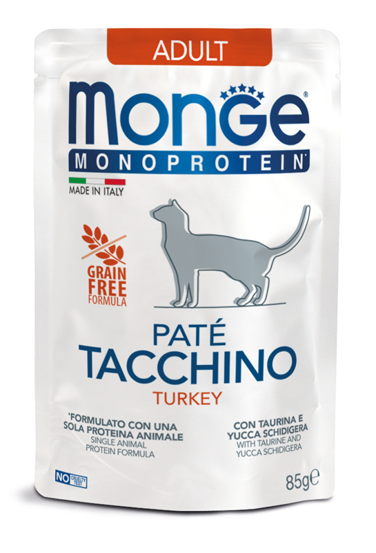 MONGE GATTO MONOPROTEICO ADULT PATE' TACCHINO 85GR (bustina) — confronto prezzi