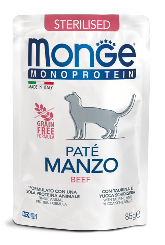 Monge Gatto Monoprotein Busta Adulto Sterilizzato Pate' Manzo 85 Gr