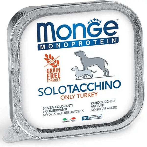 Monge Monoprotein Solo Tacchino Cibo Umido Per Cani Adulti 150G — confronto prezzi