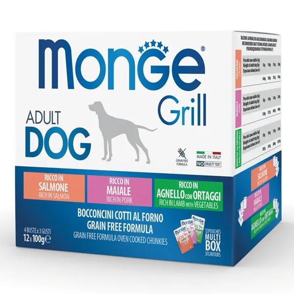 Monge Grill Adult Multibox Mix Salmone Maiale Agnello Cibo Umido Per Cani 12 Bustine