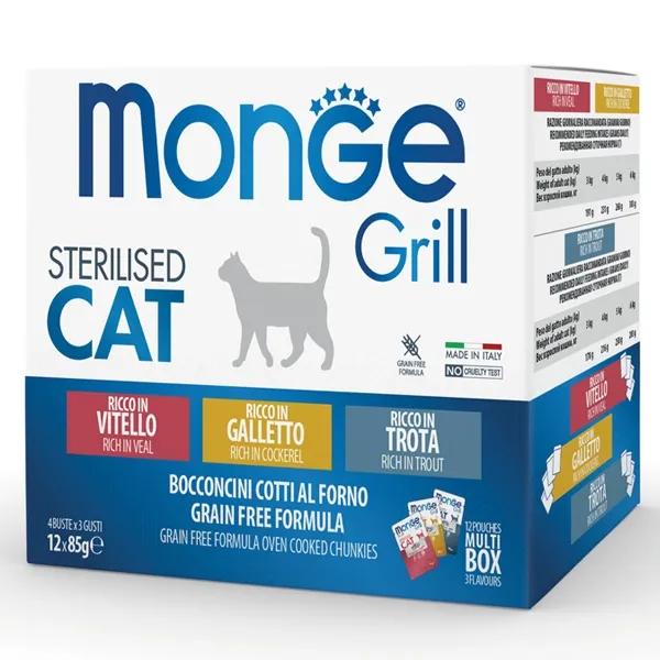 Monge Grill Bocconcini Cotti al Forno per Gatti Sterilizzati Misto 12x85 g