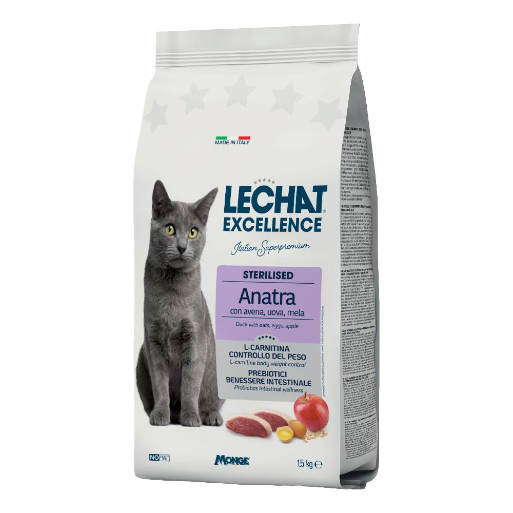 Monge Lechat Excellence Sterilised Anatra Mangime Secco per Gatti Sacco da 1,5 kg