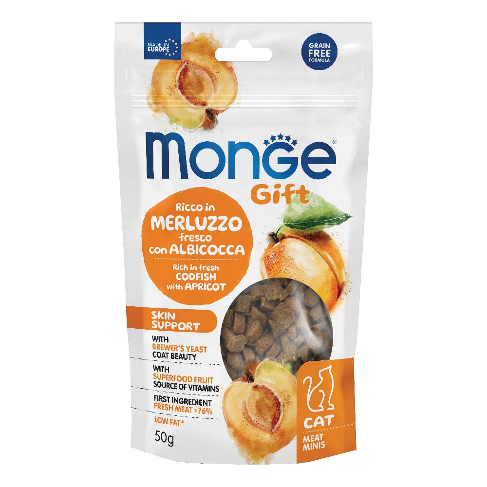 Monge Gift Skin Support Gatto Ricco in Merluzzo Fresco con Albicocca Meat Minis, 50 g
