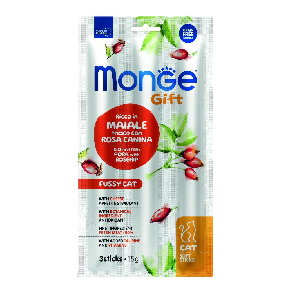 Monge cat soft sticks gift appetito difficile ricco in maiale fresco con rosa canina e formaggio 15 g — confronto prezzi