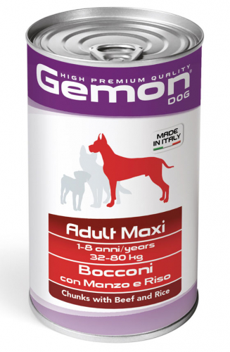 Monge Gemon Dog Adult Maxi Bocconi Con Manzo E Riso Alimento Cane Adulto Lattina Da 1,250 Kg