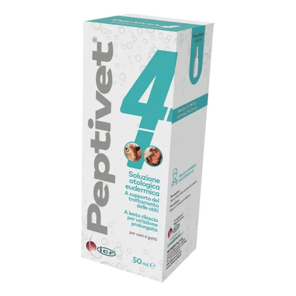 Peptivet 4 Soluzione Otologica Veterinaria 50 ml Trattamento Otiti e Malassezia Per Cani e Gatti