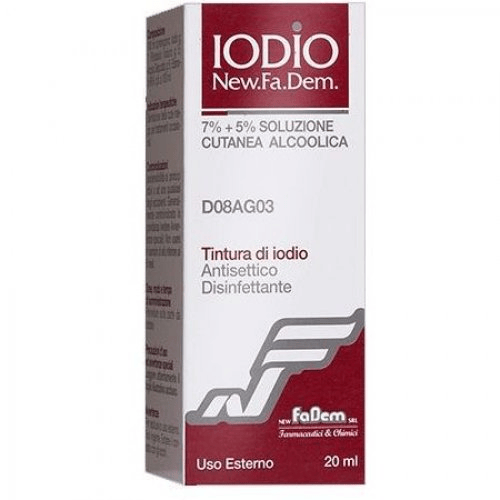 New Fadem Iodio Soluzione Cutanea Alcoolica 7% Antisettico Disinfettante 20ml