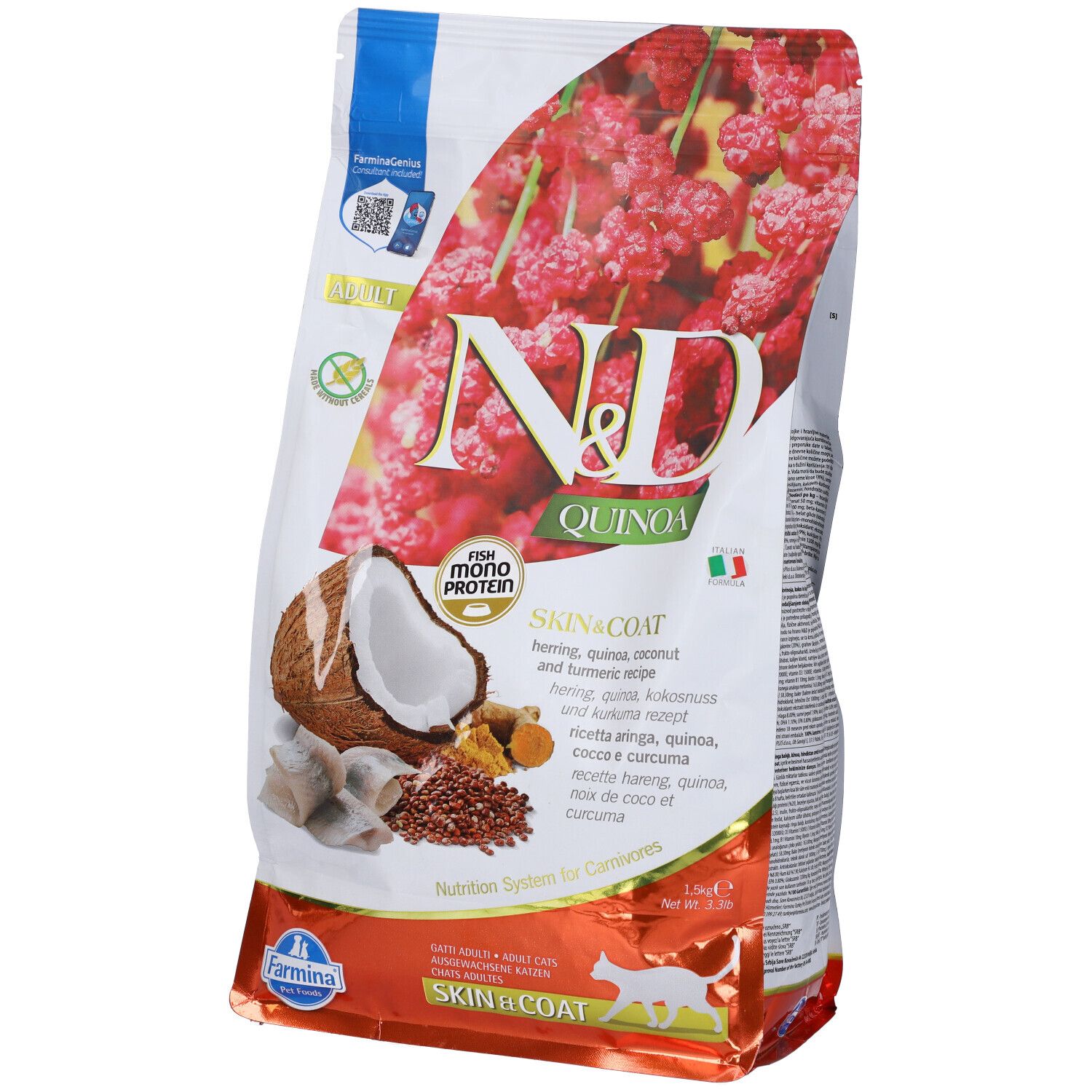Farmina N&D Quinoa per Gatti Adulti con Aringa Cocco e Curcuma 1500 g Mangime