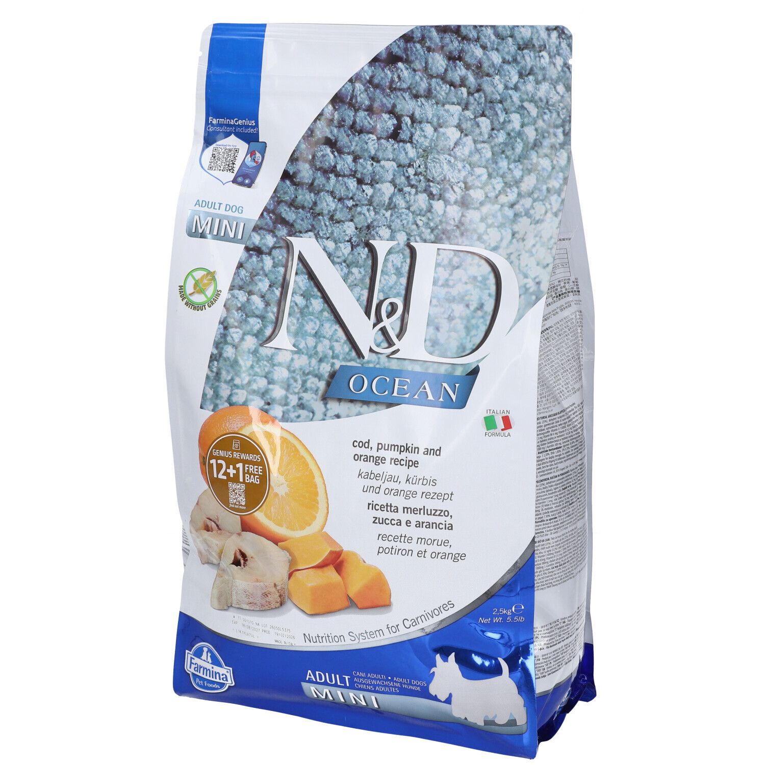 Farmina Cane N&amp;D Ocean Adulto Mini Merluzzo, Zucca &amp; Arancia 2,5 Kg