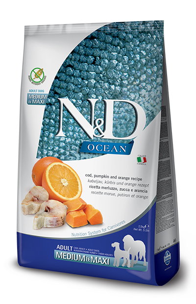 Farmina Cane N&D Ocean Adulto Medium&Maxi Merluzzo, Zucca & Arancia 2,5 Kg — confronto prezzi