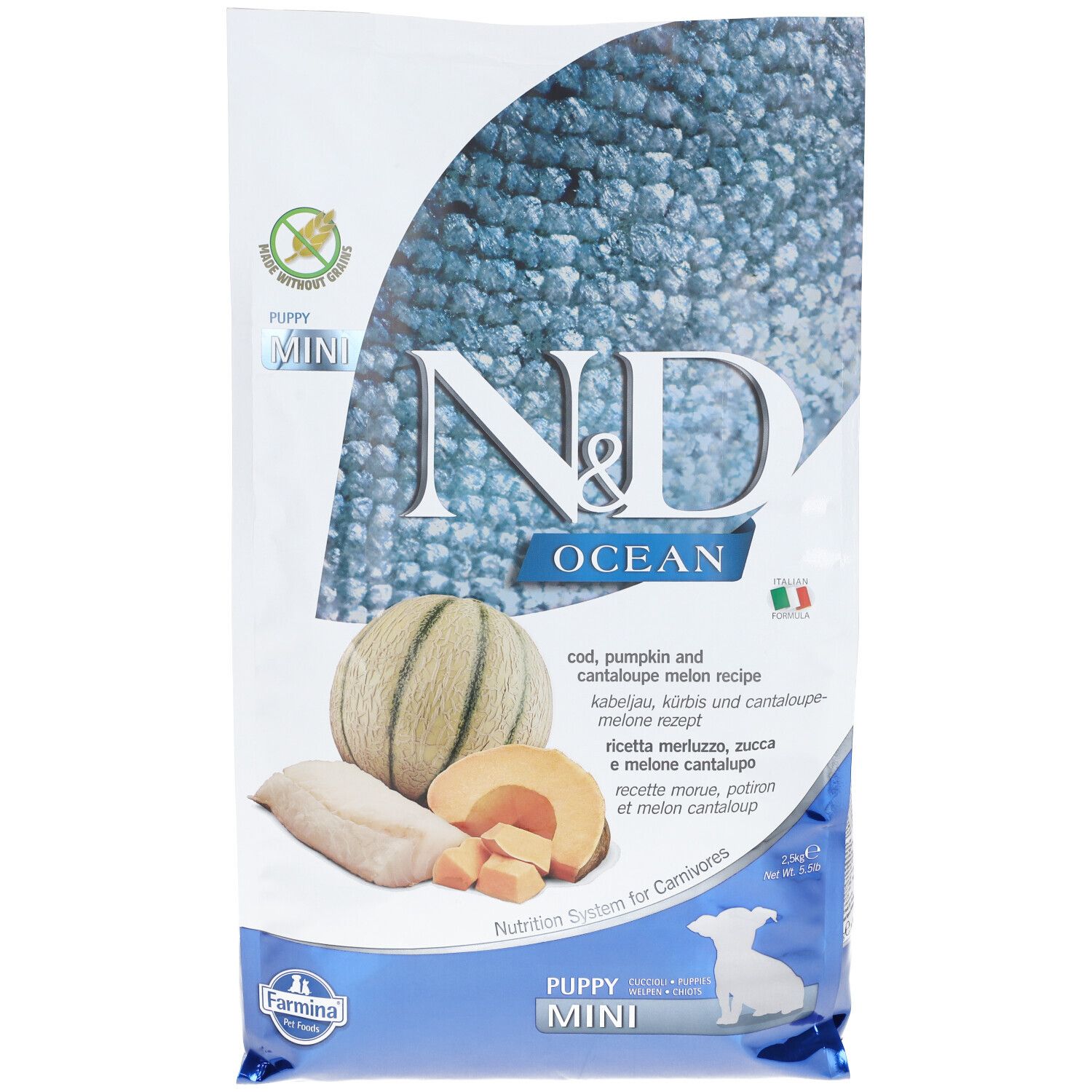 Farmina® N&D Ocean Cod, Pumpkin And Cantaloupe Melon Puppy Mini 2500 g Pellets