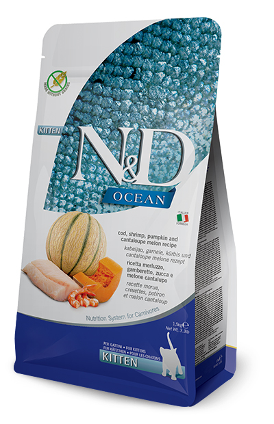 N&d ocean cat merluzzo gamberi zucca melone cantalupo kitten kg 1,5 — confronto prezzi