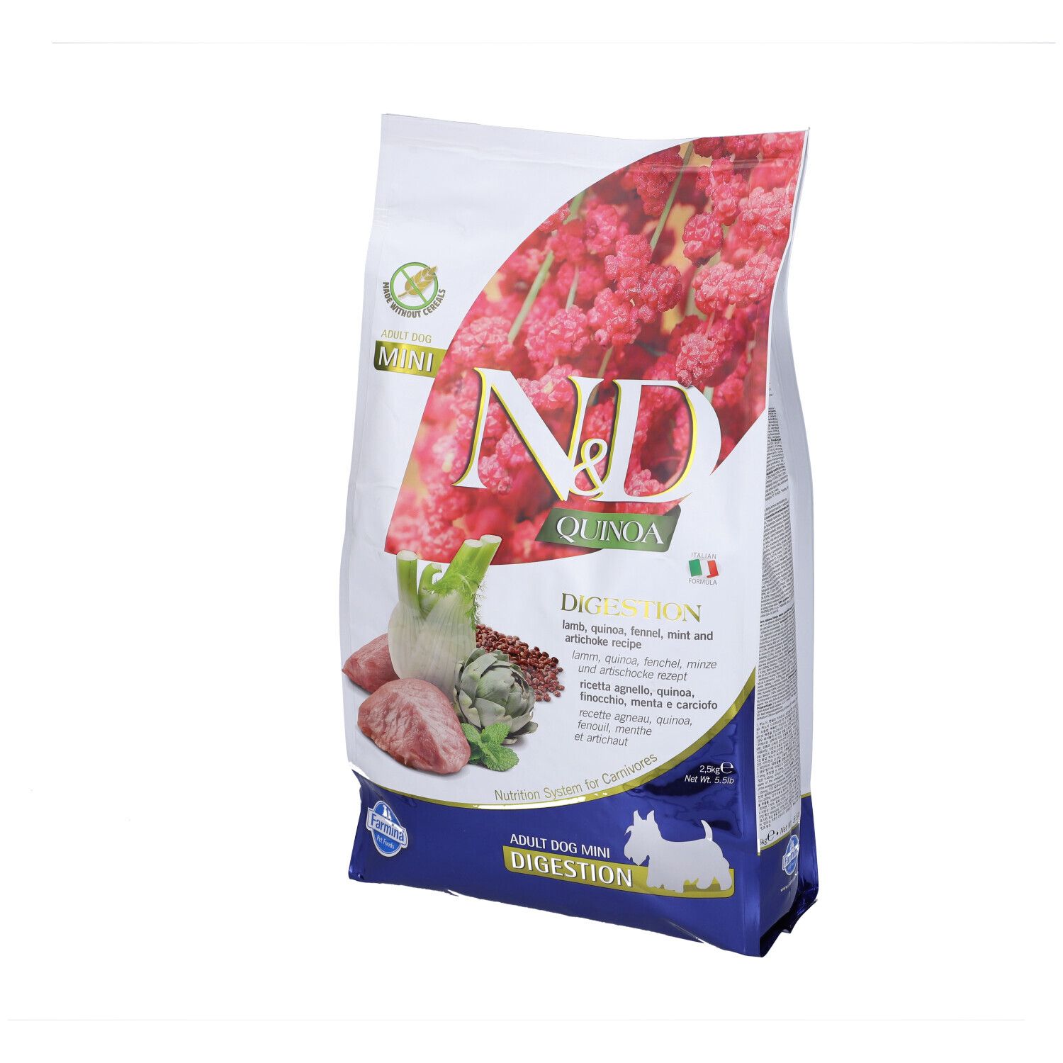 Farmina Cane N&amp;D Quinoa Digestion Adulto Mini Agnello, Quinoa, Finocchio, Menta &amp; Carciofo 2,5 Kg