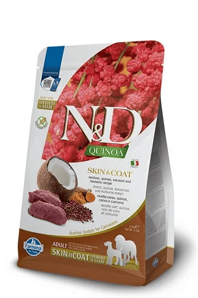 Farmina N&D Quinoa Skin&Coat Cervo e Quinoa Medium e Maxi Per Cani Adulti 7 kg