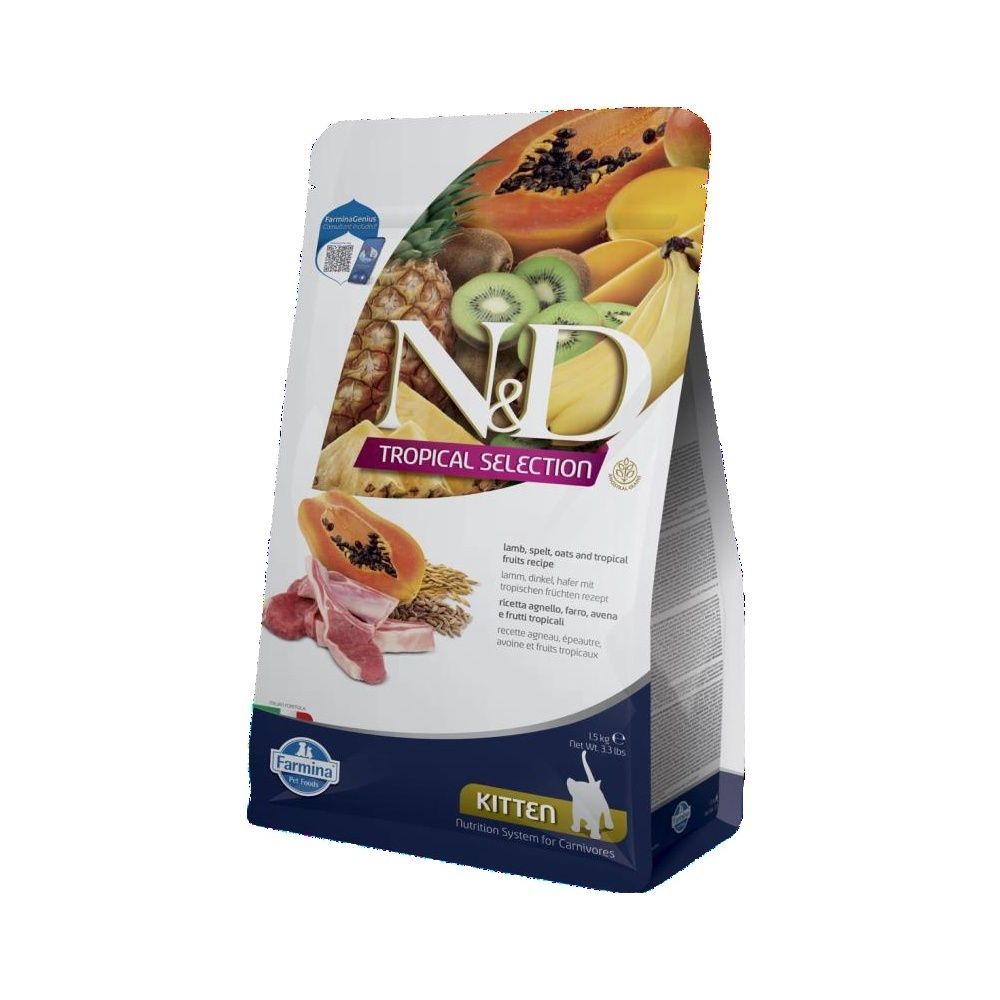 Farmina N&D Tropical Selection Crocchette per Gattini Agnello Farro Avena e Frutti Tropicali 1,5 KG 1500 g Mangime