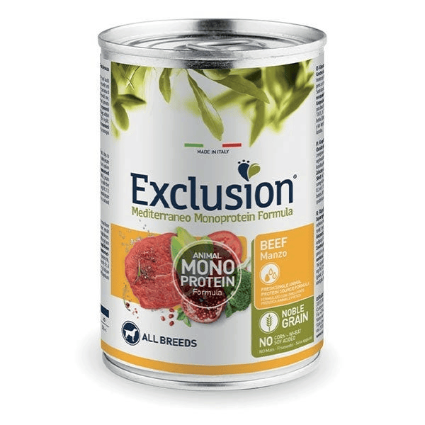 Exclusion Mediterraneo Monoprotein Noble Grain Umido Al Manzo Per Cani Lattina 400Gr