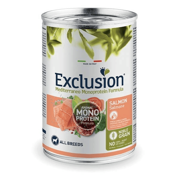 Exclusion Mediterraneo Monoprotein Noble Grain Cibo Umido Salmone Per Cani Adulti Lattina 400G