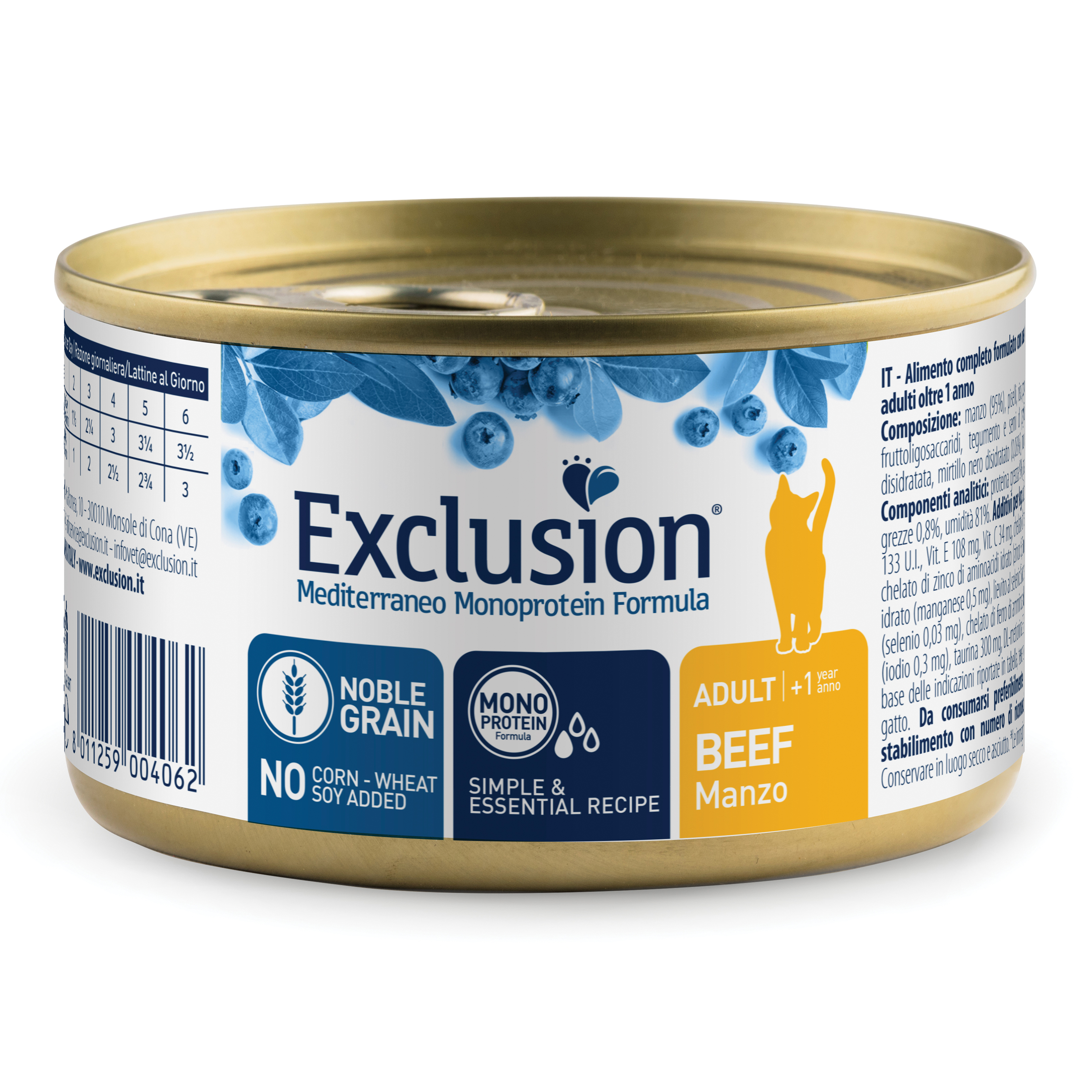Exclusion Gatto Mediterraneo Adulto Manzo Lattina 85 Gr